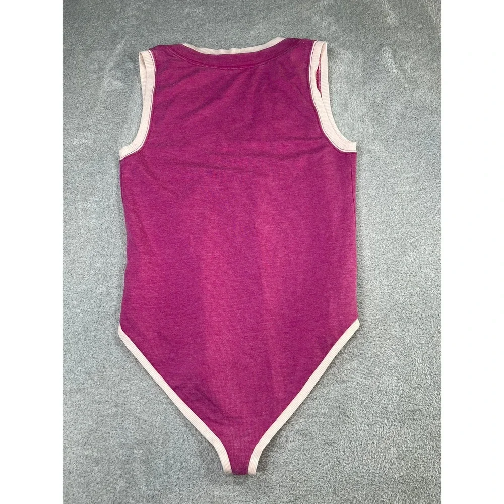 Free People Intimately Pink Varsity‎ V-Neck Bodysuit Sleeveless XS Small Preppy